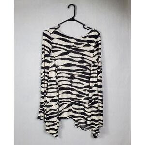 S-twelve Womens Zebra Print Long Sleeve Scoop Neck Tunic Top Black White Large